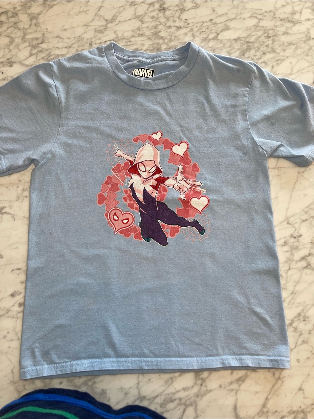 Marvel Kids Spider-Gwen Graphic Tee - Light Blue with Pink & Purple Art
